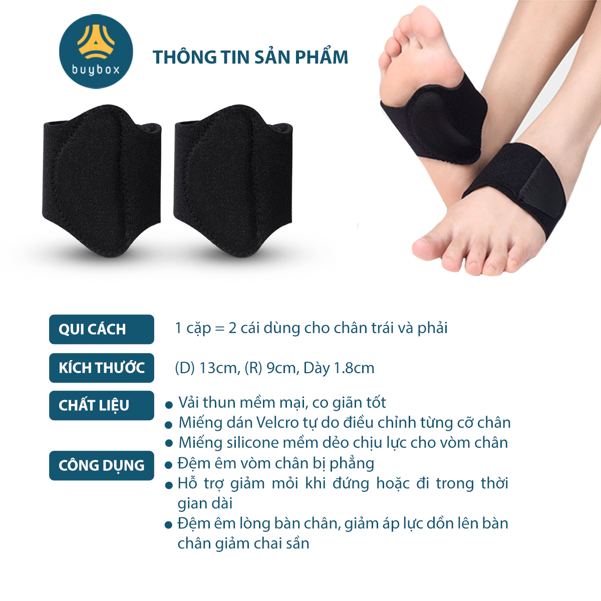 Mô tả Vớ đệm lõm bàn chân giảm mỏi chân khi đi đứng quá lâu,  bảo vệ đôi chân của bạn - Buybox - BBPK289 - 8
