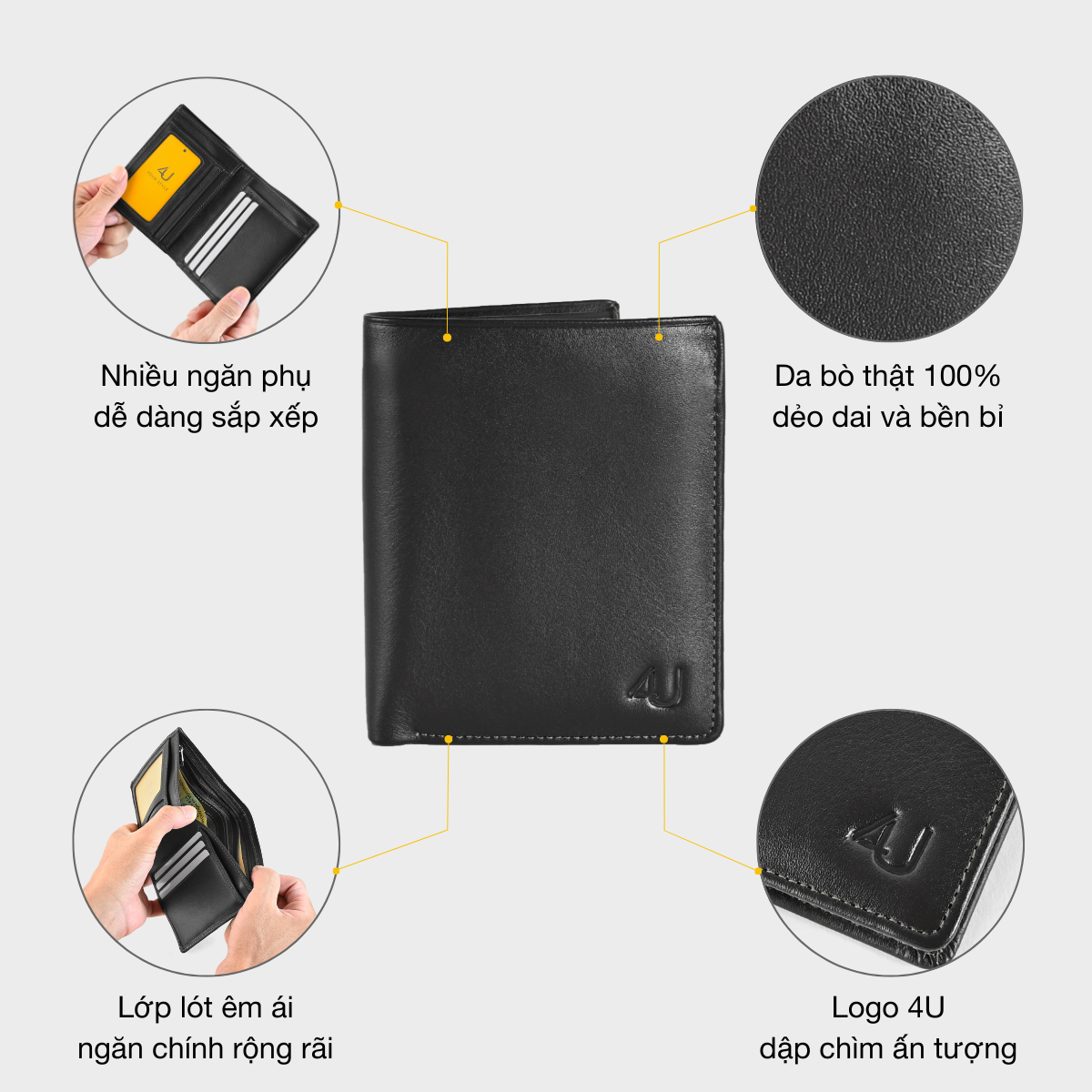 Bóp Ví Nam Da Bò Đứng 4U Shop Lịch Lãm FB170