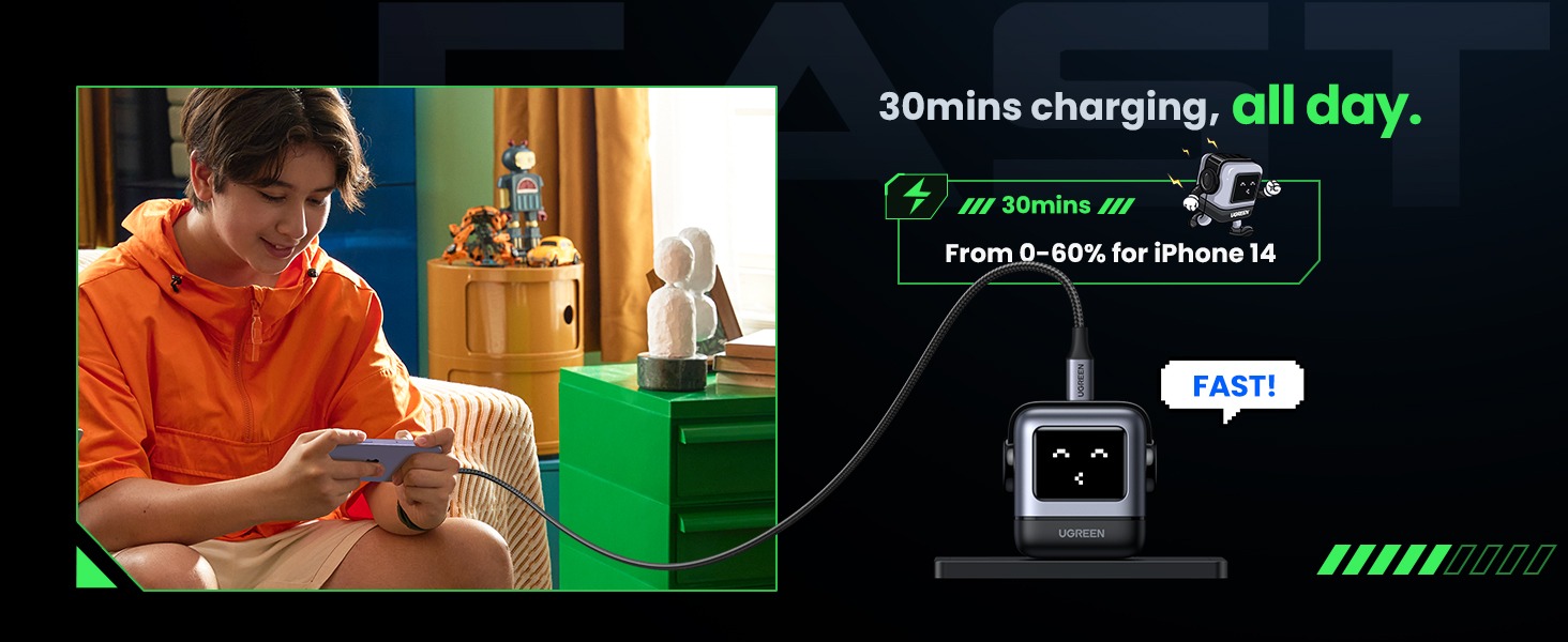 Bộ sạc nhanh Robot GaN Nexode 30W Ugreen CD359