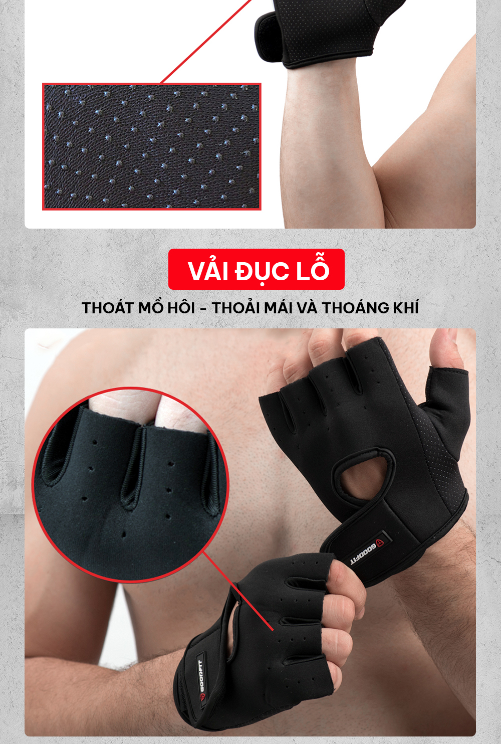 Mô tả Găng tay hở ngón, bao tay tập gym nam nữ GoodFit GF202G đệm silicone chống trượt, vải đục lỗ thoáng khí - 4