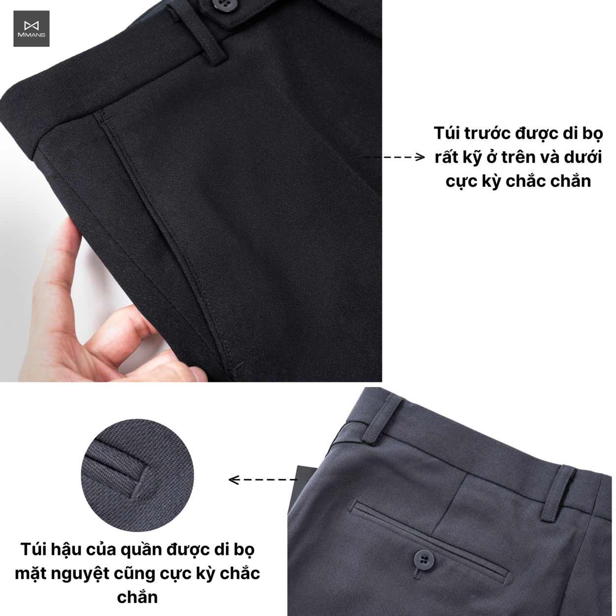 Mô tả Quần âu nam MMANS chất vải tuyết mưa ống côn co giãn dáng ôm body - 3