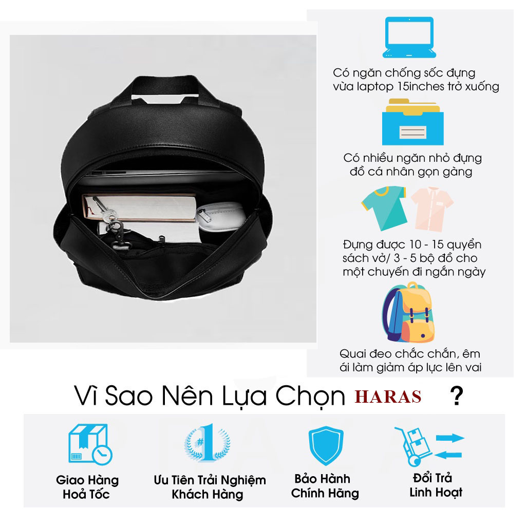 Mô tả Balo Da Nam Nữ Cao Cấp Chống Thấm Nước Basic New Original Backpack HARAS HR341 - 2
