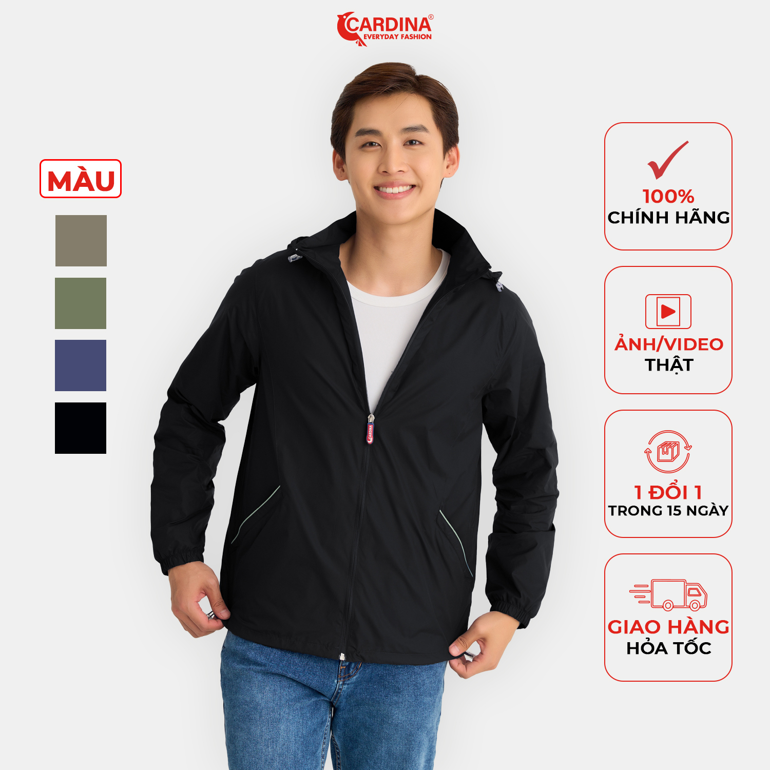 Mô tả Áo Gió Nam 𝐂𝐀𝐑𝐃𝐈𝐍𝐀 2 Lớp Chất Vải Gió Cao Cấp Chống Thấm Nước Cản Gió Trẻ Trung 3GNM01 - 1