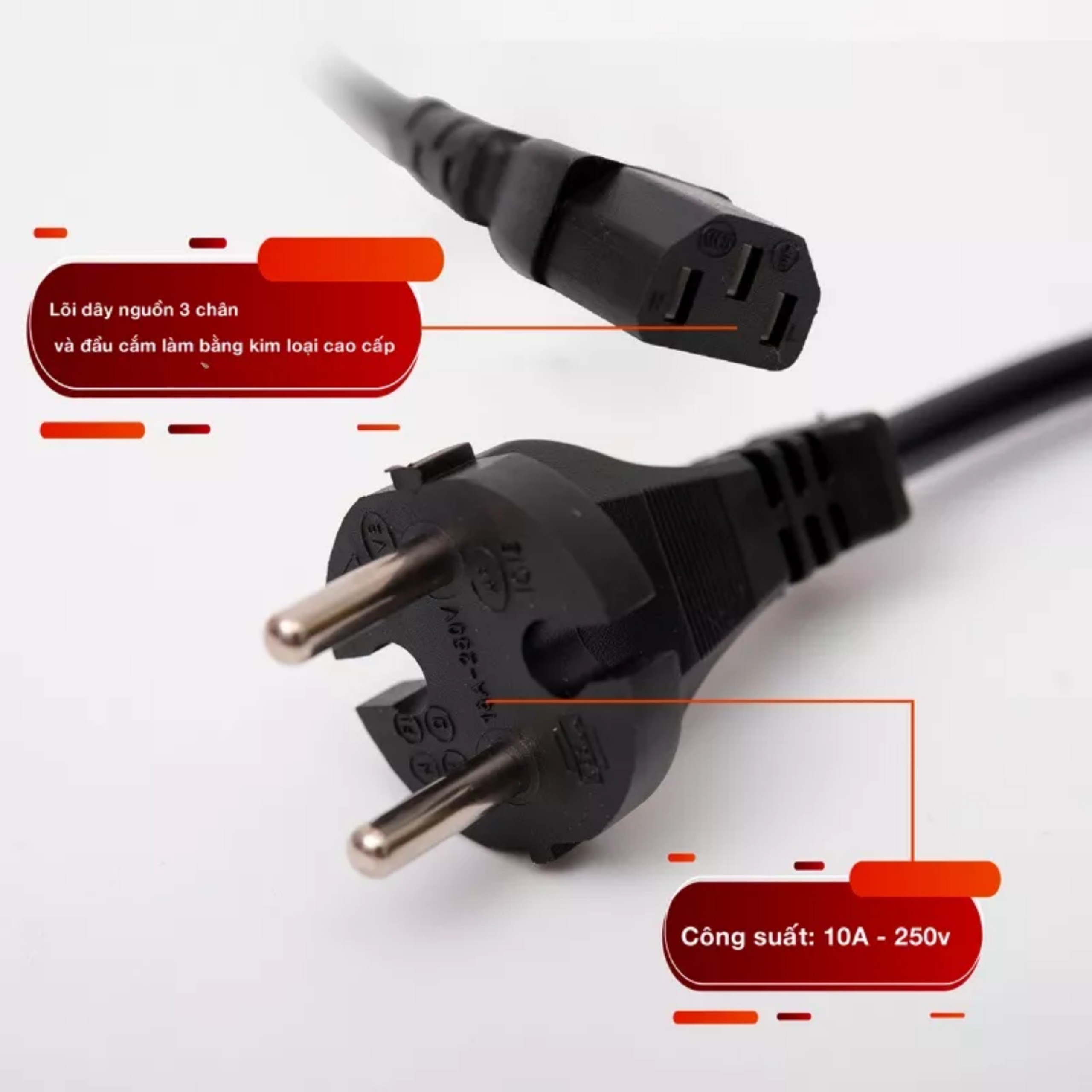 Mô tả Dây Nguồn - Taky, Phich Cắm Đa Năng 3 Cực Dẹt Dùng Cho Máy Tính, Máy In, Nồi Cơm, Ấm Nước, Các Thiết Bị Gia Dụng. 8602 - 4