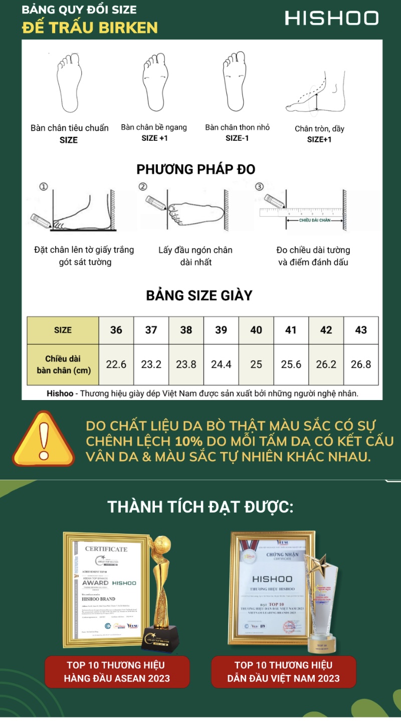 Mô tả Dép đế trấu birken nam nữ unisex quai ngang đi học công xở xé dán da Bò bigsize chính hãng Hishoo VNXK  M105 - 1