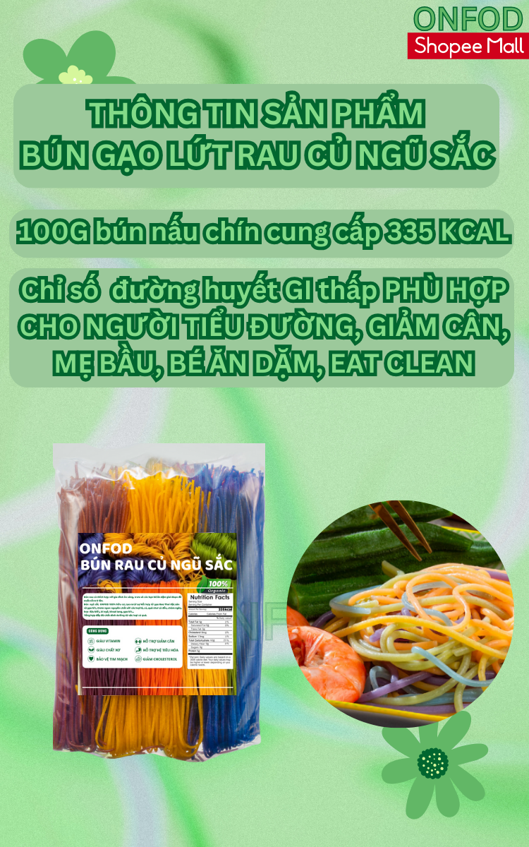 Mô tả Bún gạo lứt rau củ ngũ sắc hữu cơ ONFOD ăn kiêng giảm cân healthy eatclean cho người tiểu đường, gym, yoga, mẹ bầu - 5
