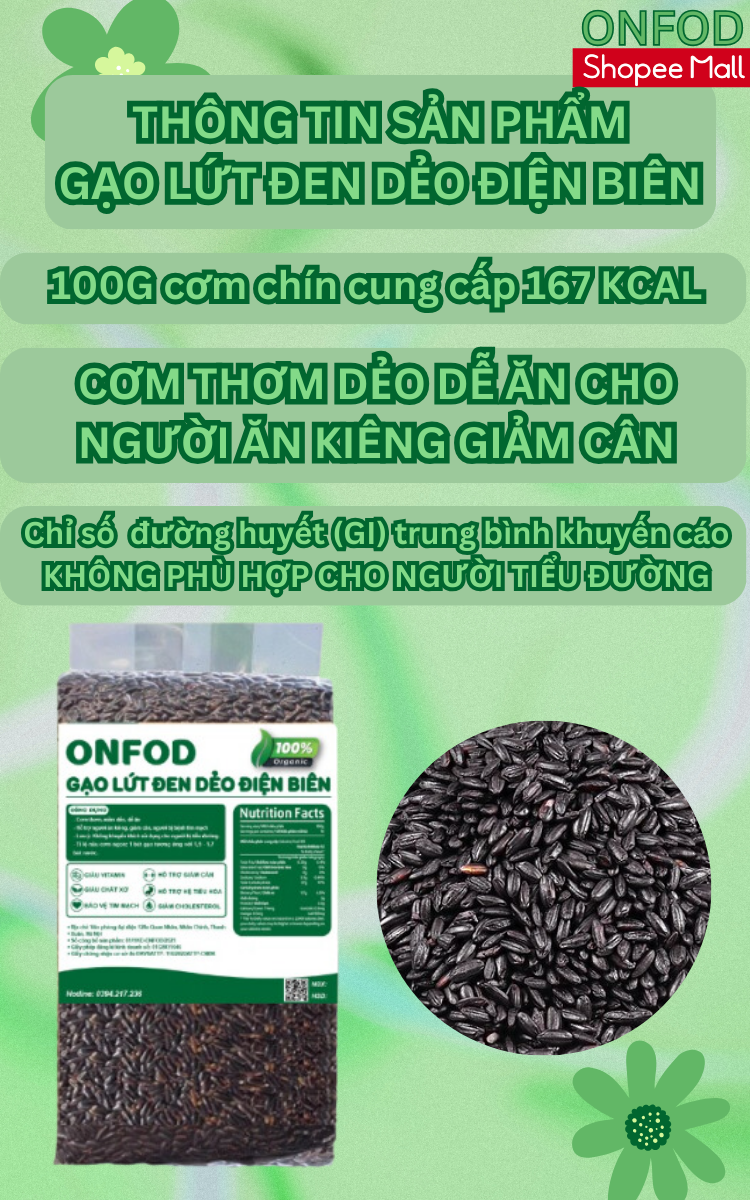 Mô tả Gạo lứt đen dẻo điện biên organic ONFOD dành cho người giảm cân, thực dưỡng, ăn kiêng, tiểu đường, béo phì 500g 1kg - 5