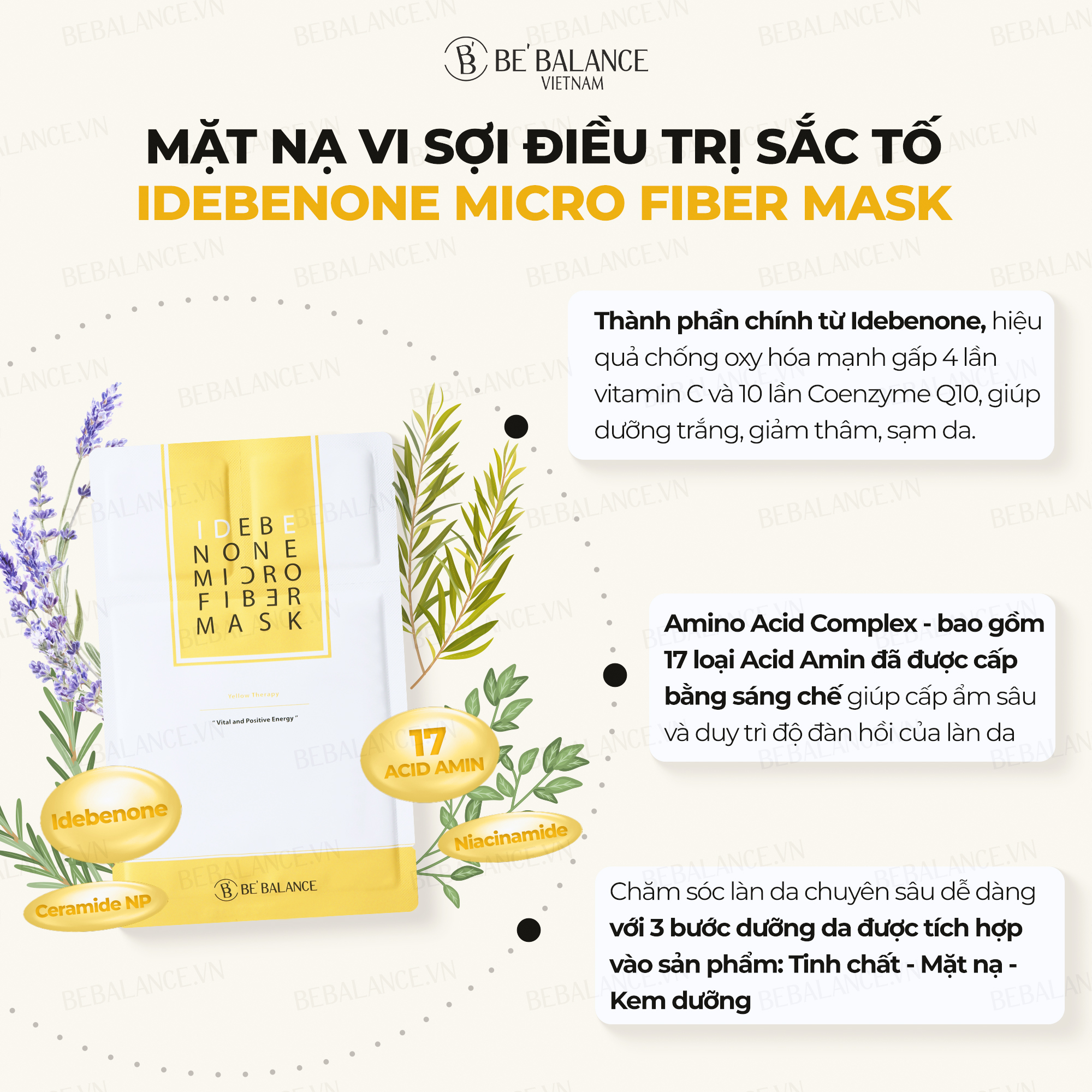 Mô tả Mặt Nạ Vải Vi Sợi Be'Balance IDEBENONE MICRO FIBER MASK 3in1 Làm Đẹp Da 1 hộp 10 miếng - 2