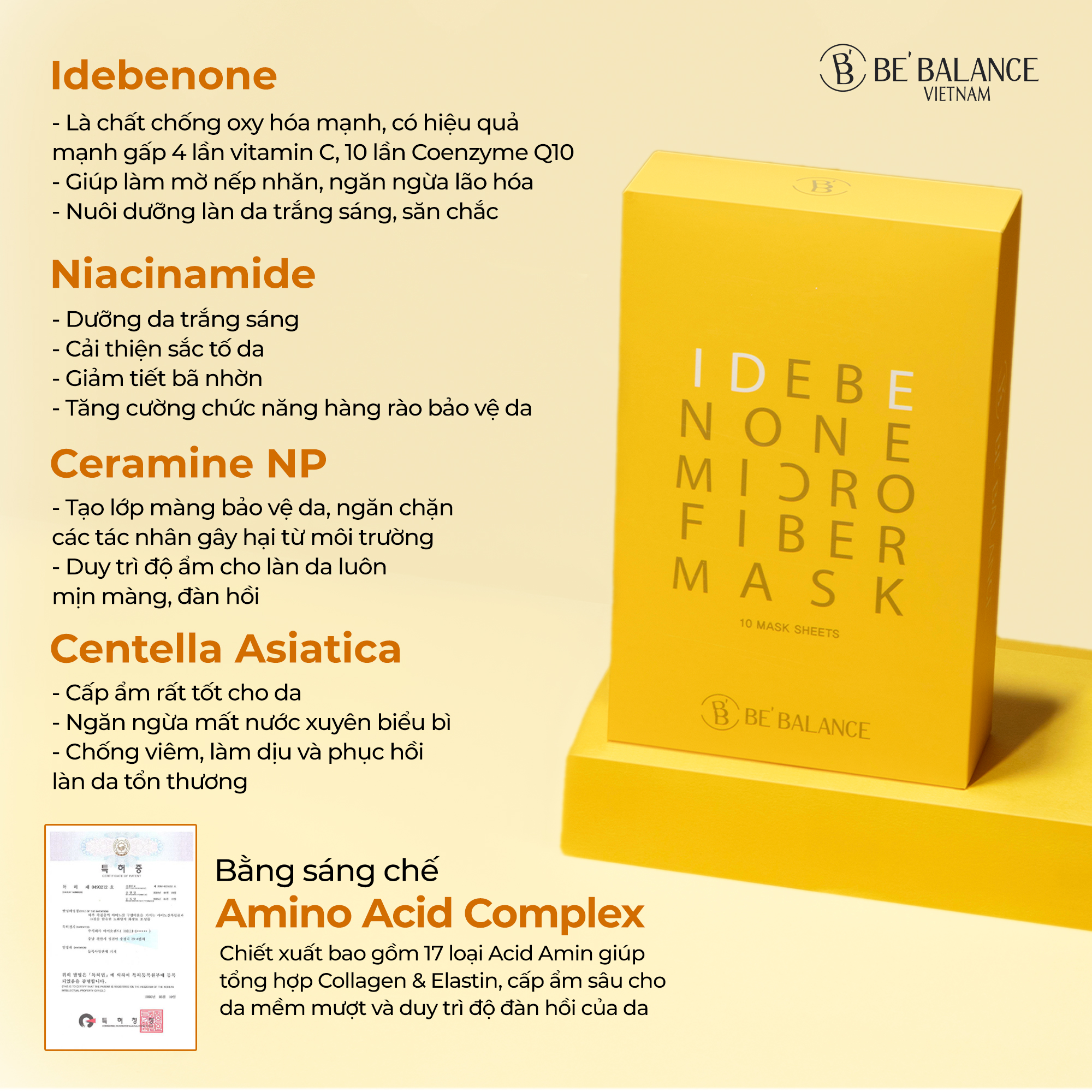 Mô tả Mặt Nạ Vải Vi Sợi Be'Balance IDEBENONE MICRO FIBER MASK 3in1 Làm Đẹp Da 1 hộp 10 miếng - 3