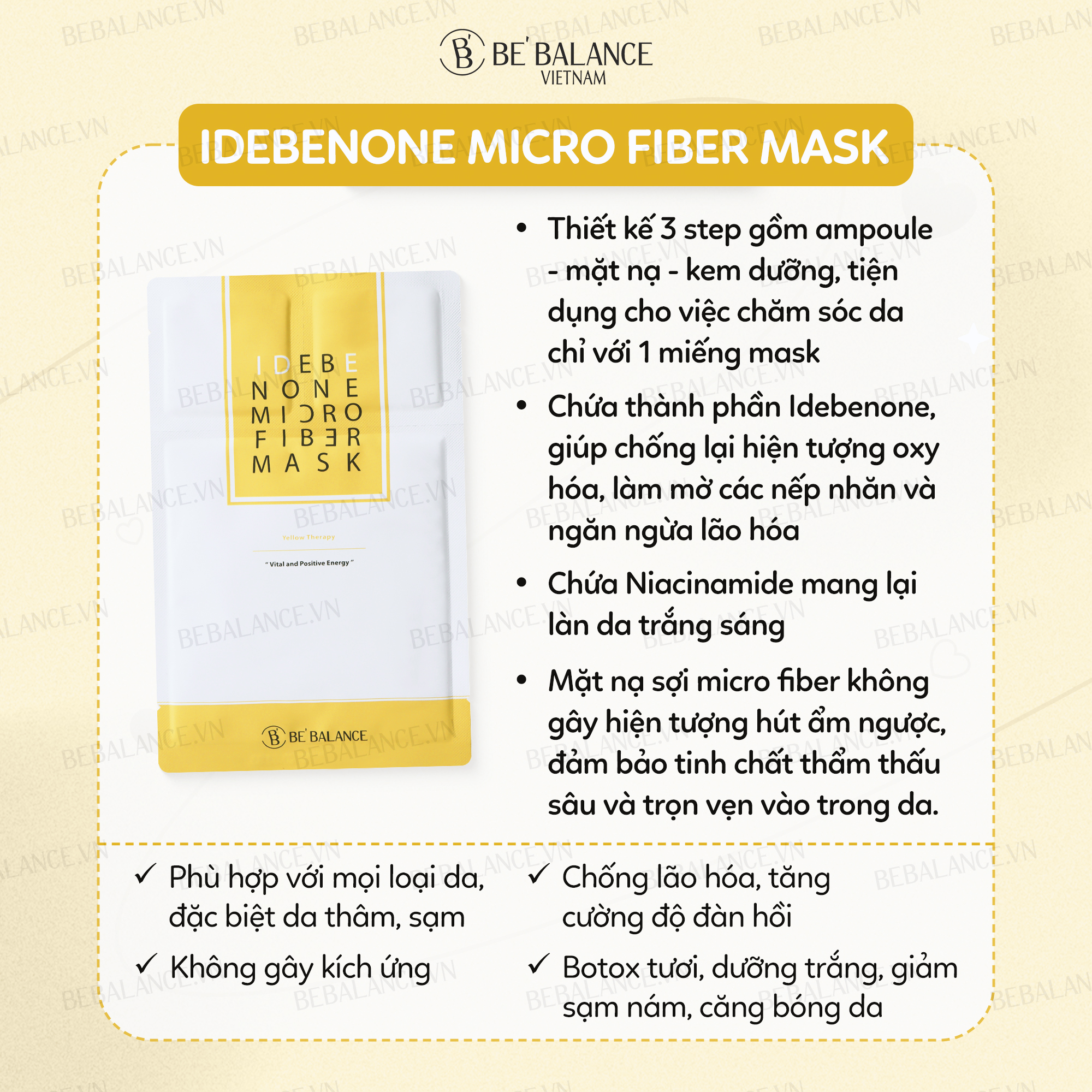 Mô tả Mặt Nạ Vải Vi Sợi Be'Balance IDEBENONE MICRO FIBER MASK 3in1 Làm Đẹp Da 1 hộp 10 miếng - 4