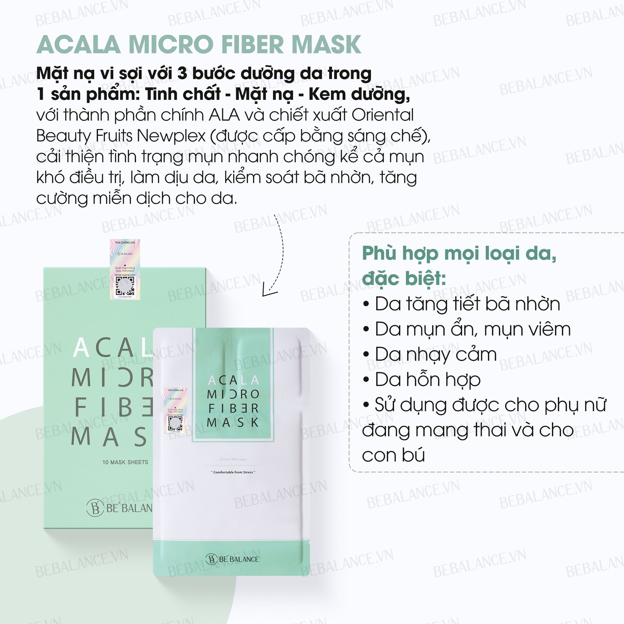 Mô tả Mặt Nạ Vải Vi Sợi Be'Balance ACALA MICRO FIBER MASK 3in1 Làm Đẹp Da 1 hộp 10 miếng - 1