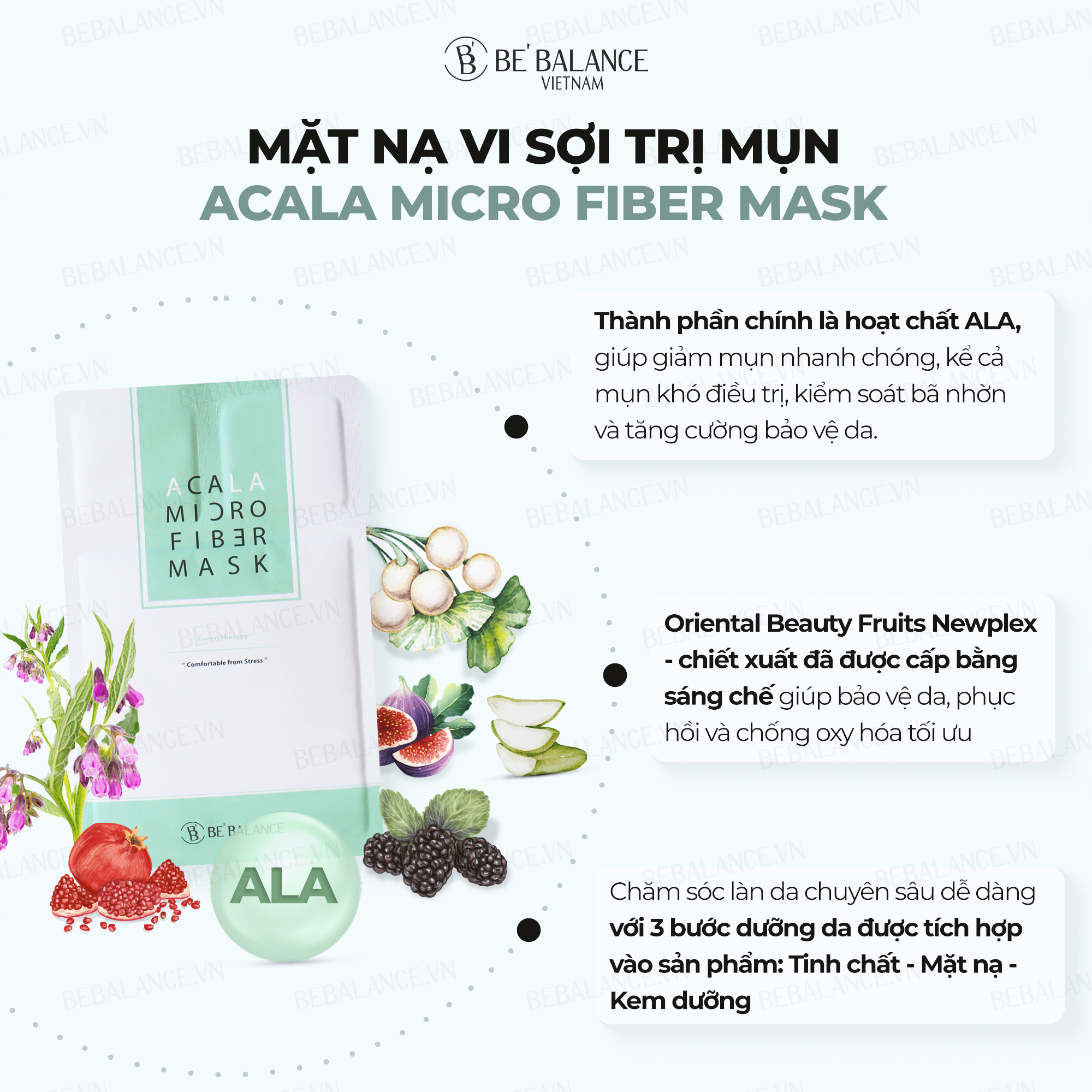 Mô tả Mặt Nạ Vải Vi Sợi Be'Balance ACALA MICRO FIBER MASK 3in1 Làm Đẹp Da 1 hộp 10 miếng - 2