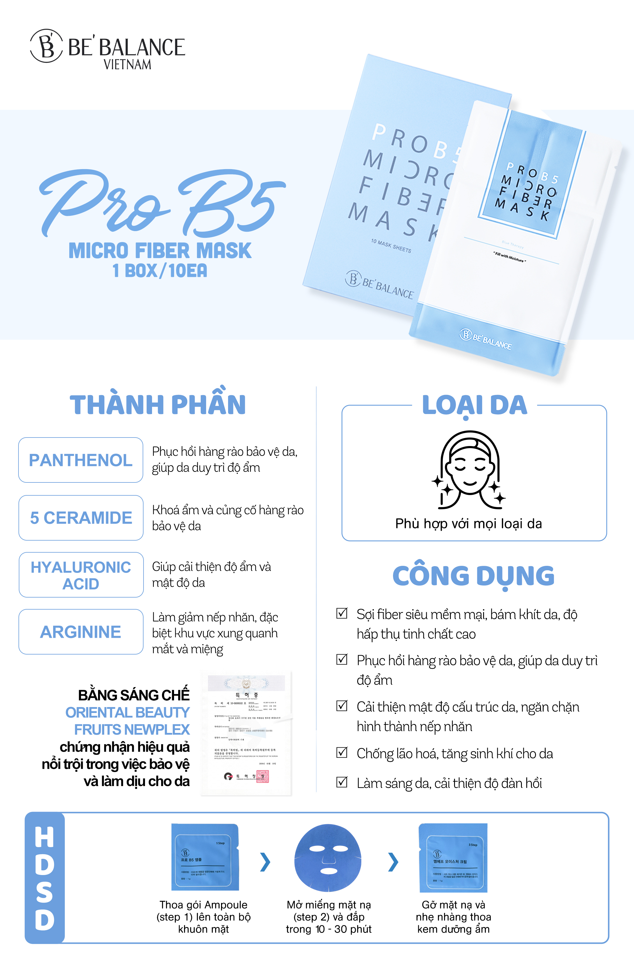 Mô tả Mặt Nạ Vải Vi Sợi Be'Balance PRO B5 MICRO FIBER MASK 3in1 Làm Đẹp Da 1 hộp 10 miếng - 1
