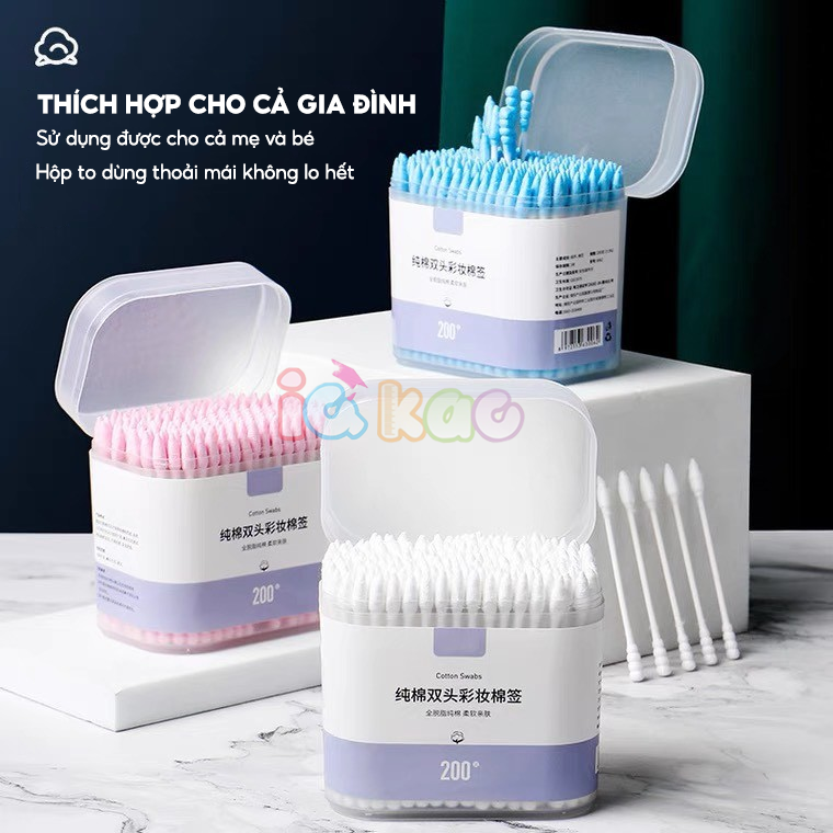 Mô tả Tăm Bông Kháng Khuẩn V-Coool Cho Trẻ Sơ Sinh – An Toàn, 2 Đầu Mềm Mại, Không Xơ, Hộp 200 Chiếc Tiện Lợi IQKAO - 1