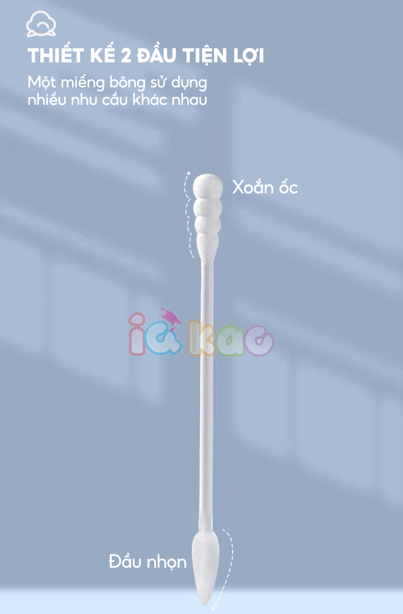 Mô tả Tăm Bông Kháng Khuẩn V-Coool Cho Trẻ Sơ Sinh – An Toàn, 2 Đầu Mềm Mại, Không Xơ, Hộp 200 Chiếc Tiện Lợi IQKAO - 3