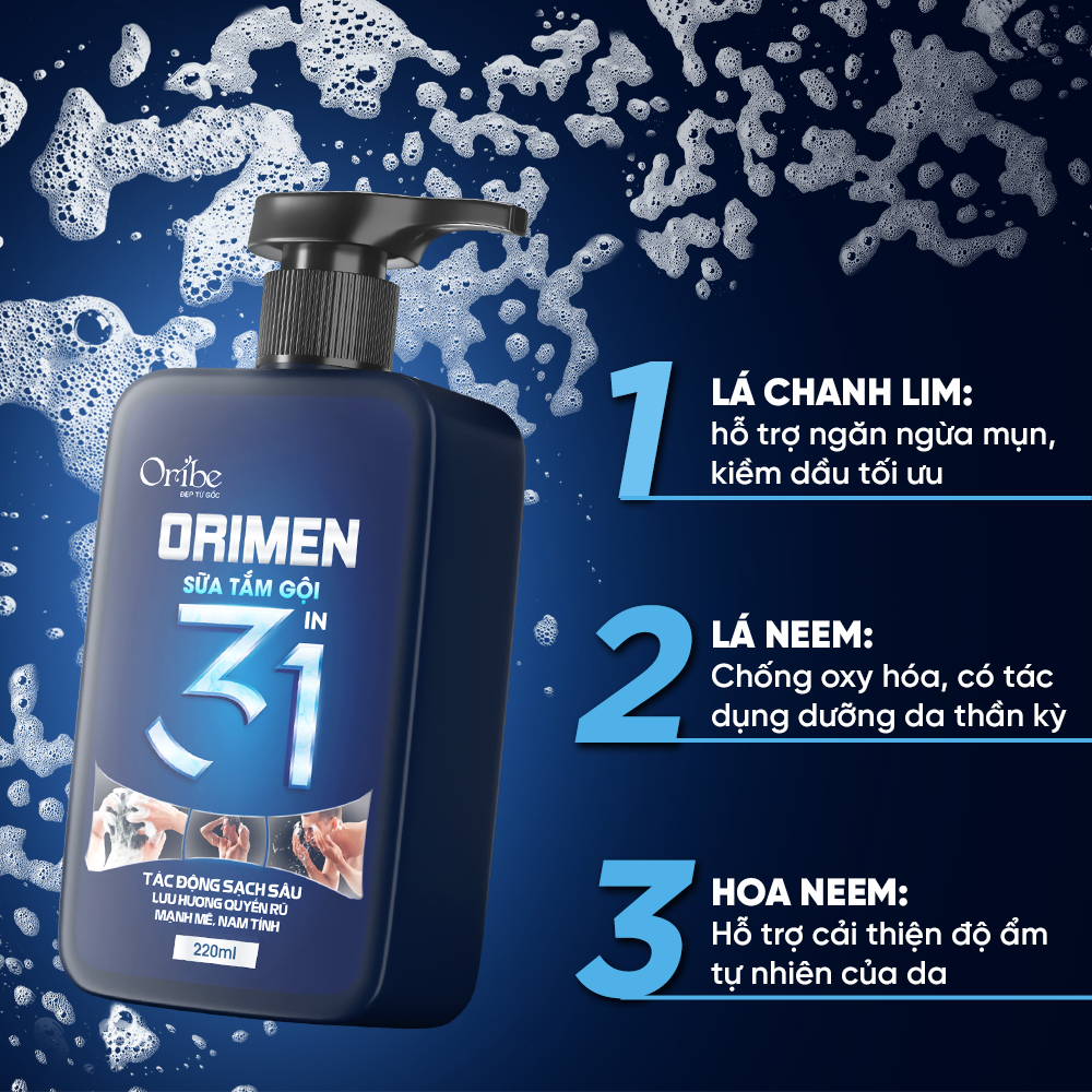 Mô tả Sữa tắm gội nam 3in1 hương nước hoa cao cấp Orimen 220ml - 3