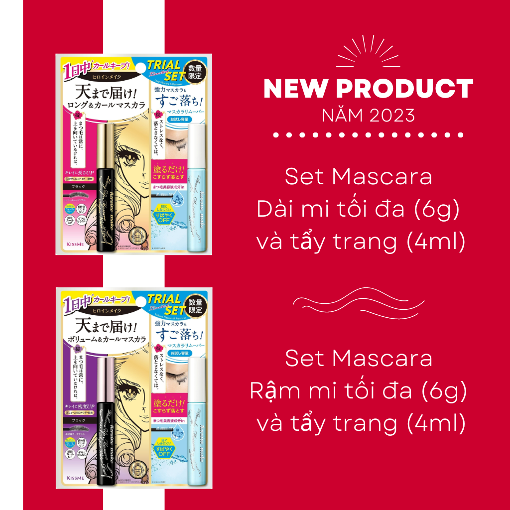 Mô tả Set Chuốt Mi Mascara làm dài mi, rậm mi và Tẩy Trang Mascara mini Kissme Heroine Nhật Bản 6g + 4ml - 1