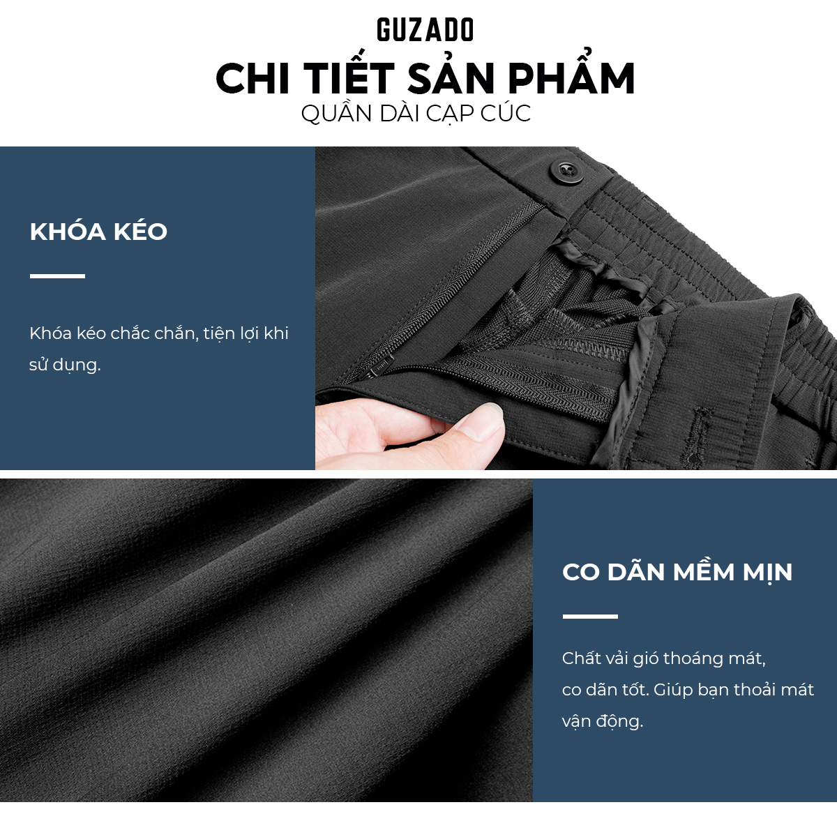 Mô tả Quần Ống Suông Nam Mẫu Cạp Cúc Premium,Vải Gió Thể Thao Co Giãn Cực Tốt,Thoải Mái Vận Động GDC03 - 3