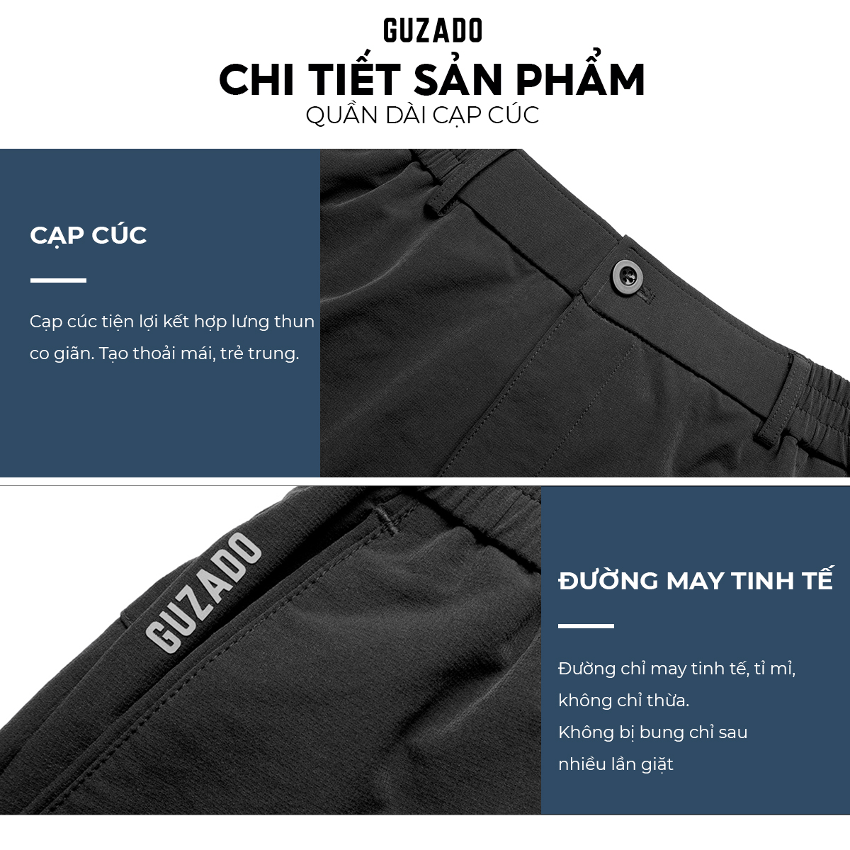 Mô tả Quần Ống Suông Nam Mẫu Cạp Cúc Premium,Vải Gió Thể Thao Co Giãn Cực Tốt,Thoải Mái Vận Động GDC03 - 4