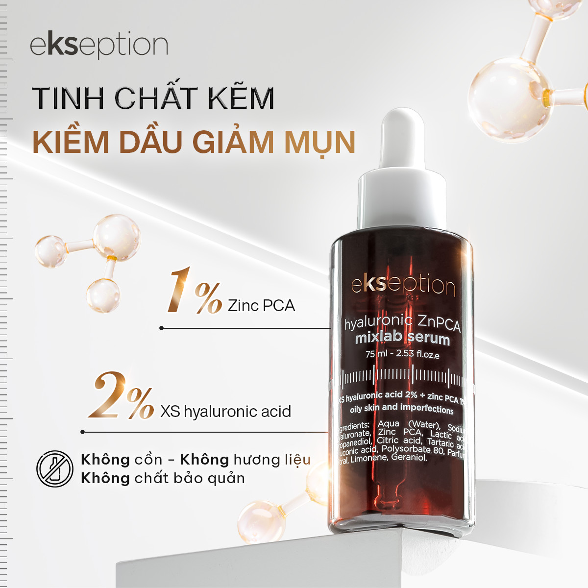 Serum giảm mụn kiềm dầu Ekseption Hyaluronic ZnPCA, HA + 1% ZnPCA 75ml |  Shopee Việt Nam