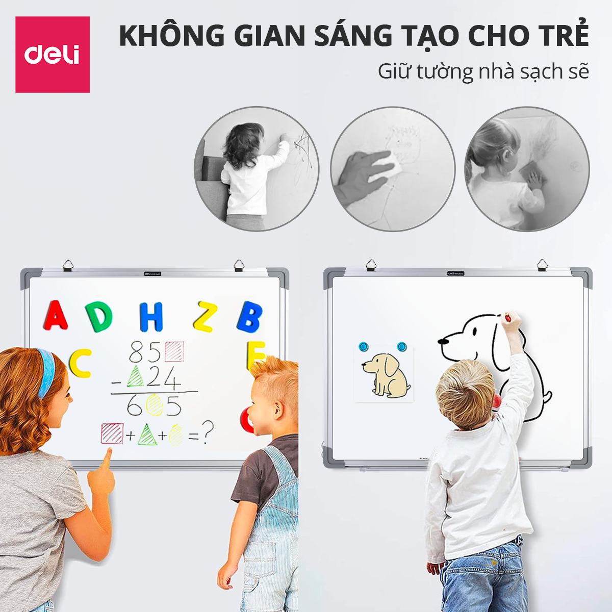 Mô tả Bảng Từ Trắng DELI Kích Thước 120x90 cm Bảng Mica Từ Tính Nam Châm Bảng Fooc Trắng, Móc Treo Tường - 7