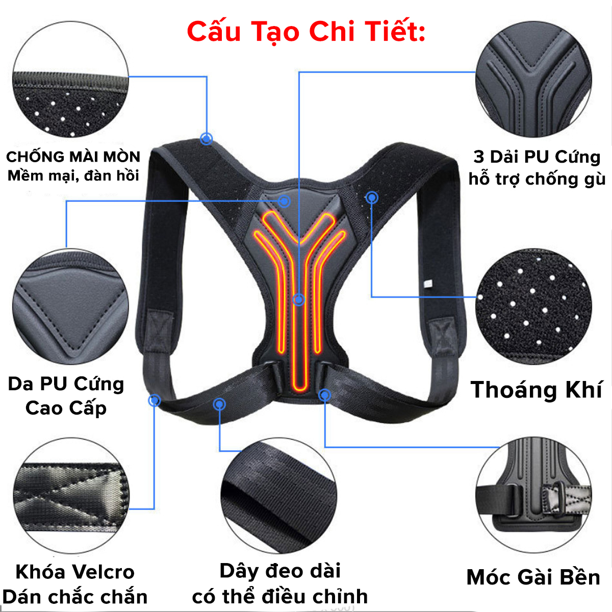 Mô tả Đai Chống Gù Lưng Trẻ Em Người Lớn Chọn Size Có Nẹp Da PU Cứng Tăng Chiều Cao Cho Dân Văn Phòng A02 Chính Hãng Amalife - 4