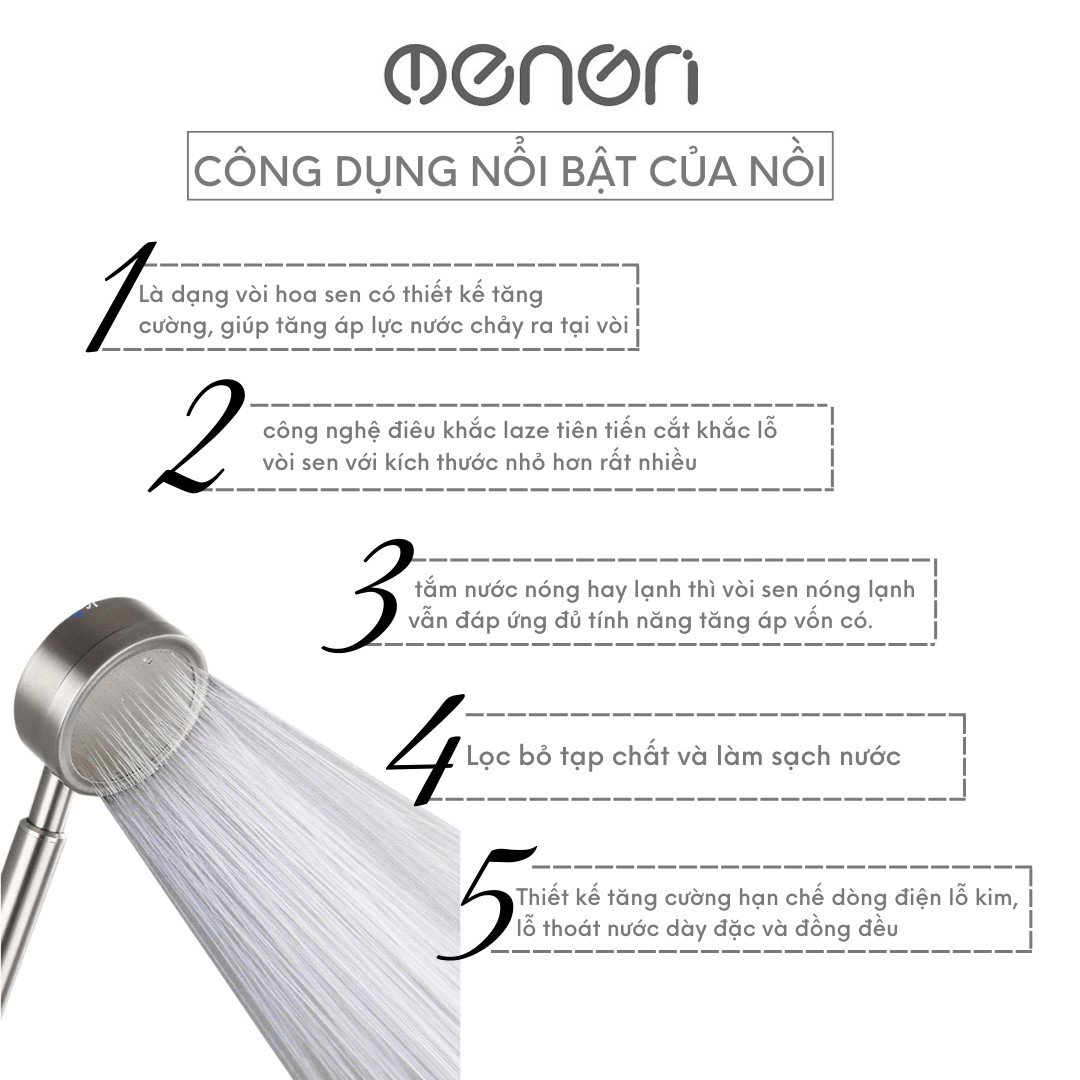 Mô tả Vòi Hoa Sen Nhà Tắm INOX 304 Tăng Áp Lực Nước Có Kèm Dây 1,5m - OENON - 5