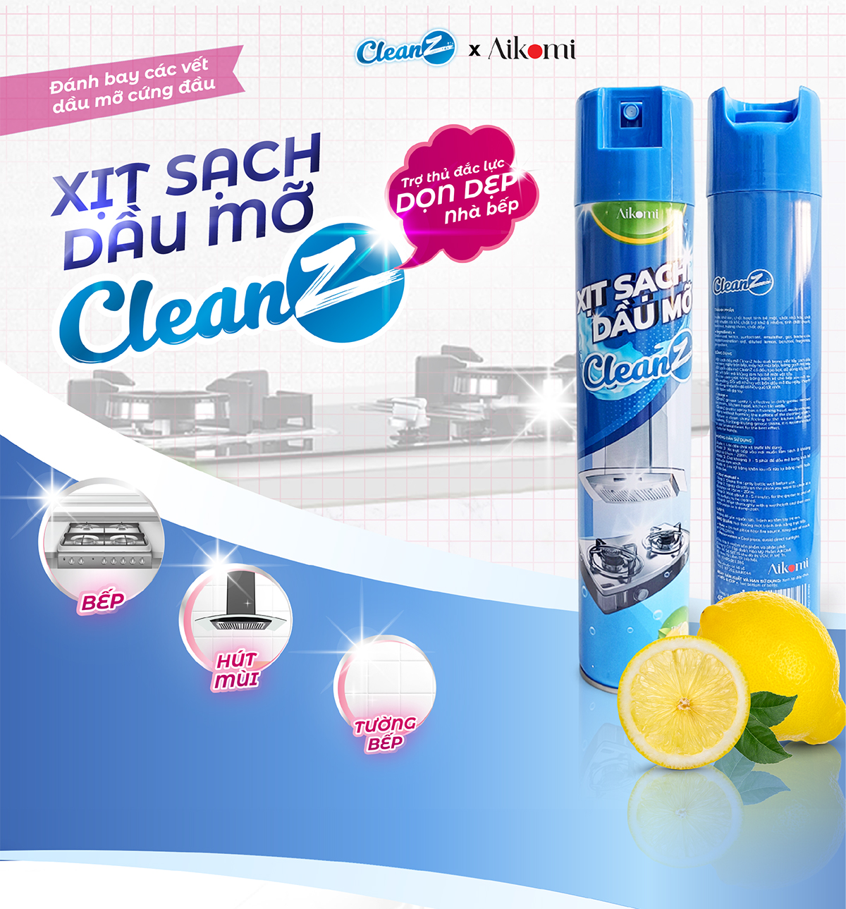 Bình xịt tẩy dầu mỡ nhà bếp CleanZ 450ml đánh bay vết bẩn cứng đầu trên ...