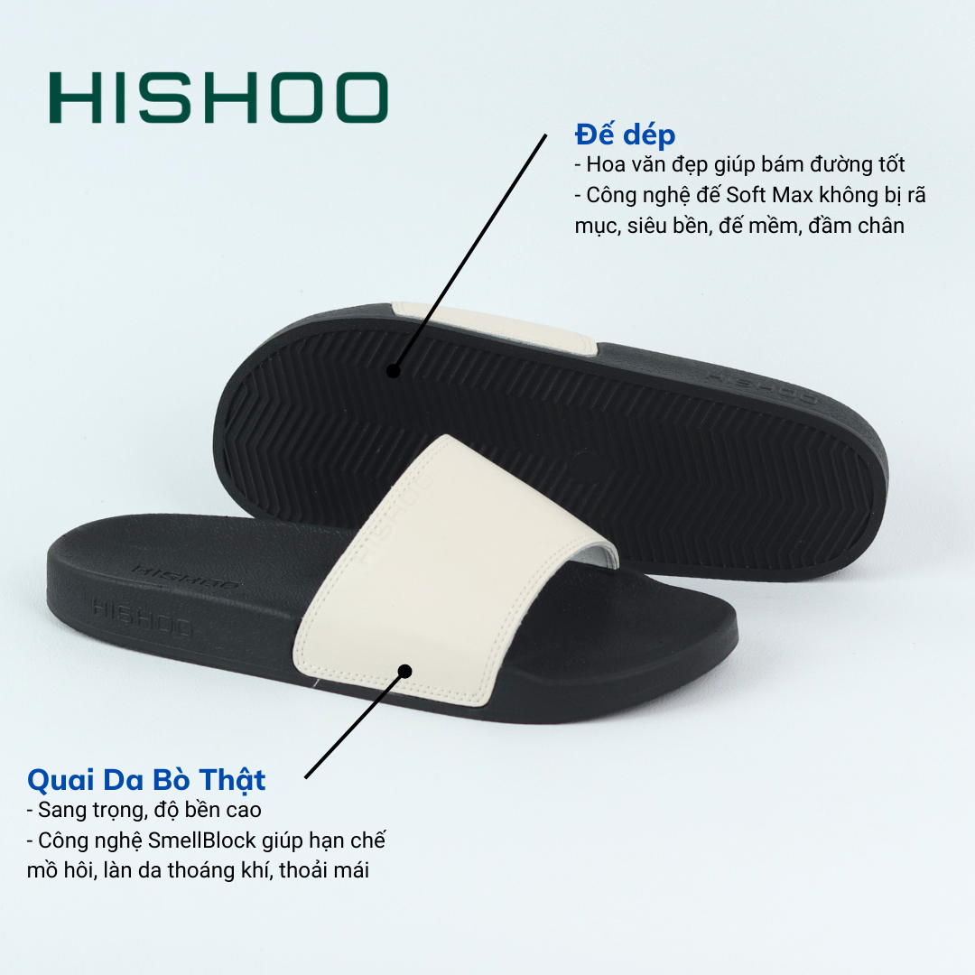 Mô tả Dép da nam quai ngang slipper nữ Đen Trắng Nâu da bò HISHOO thời trang cao cấp siêu nhẹ size 36-45 U114 - 4