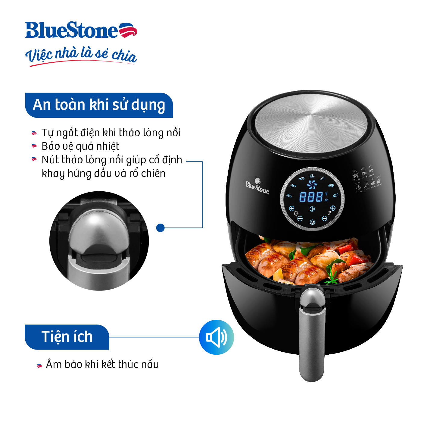 Mô tả Nồi Chiên Không Dầu BlueStone  AFB-5876 - 5.5L - 1800W - 4