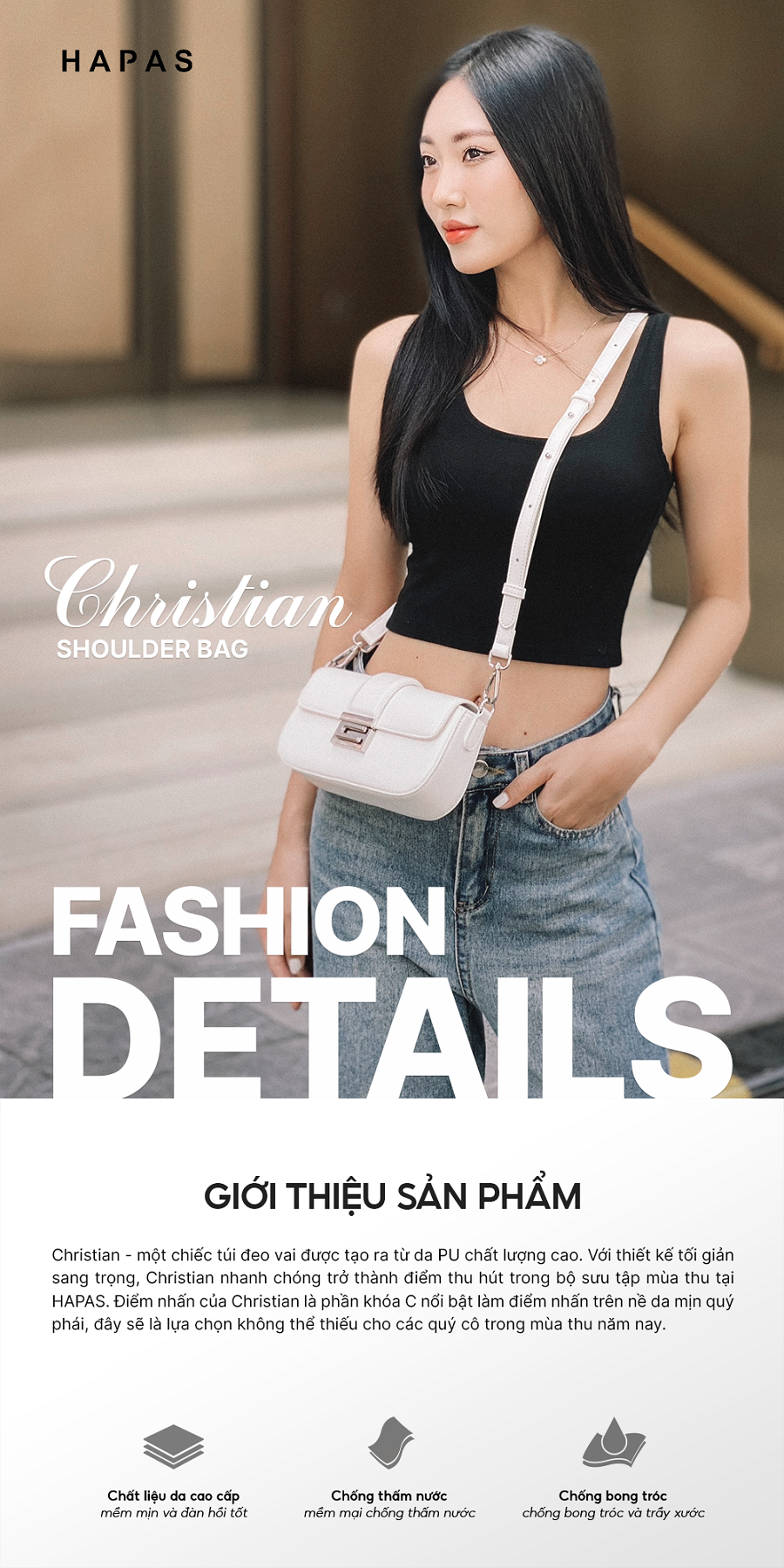 Mô tả Túi Xách Nữ Đeo Vai Đai Ngang C Chic HAPAS - TDV23056 - 1