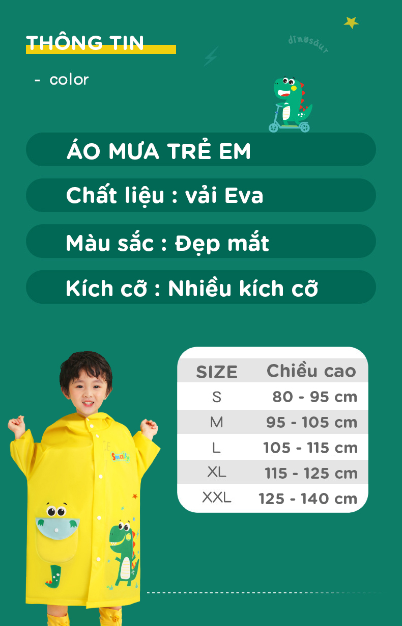 Mô tả Áo Mưa Cho Bé Kèm Vành Mũ Áo Mưa Trẻ Em Cao Từ 80 - 140 Cm Chất Liệu Eva Chông Nước Tốt Siêu Nhẹ Cleacco AMTE Boro Sport - 4