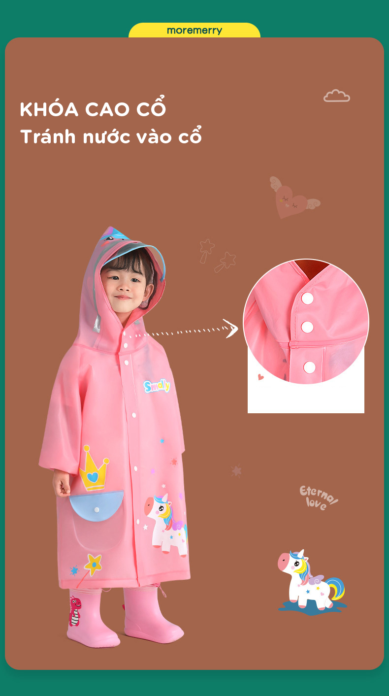 Mô tả Áo Mưa Cho Bé Kèm Vành Mũ Áo Mưa Trẻ Em Cao Từ 80 - 140 Cm Chất Liệu Eva Chông Nước Tốt Siêu Nhẹ Cleacco AMTE Boro Sport - 7