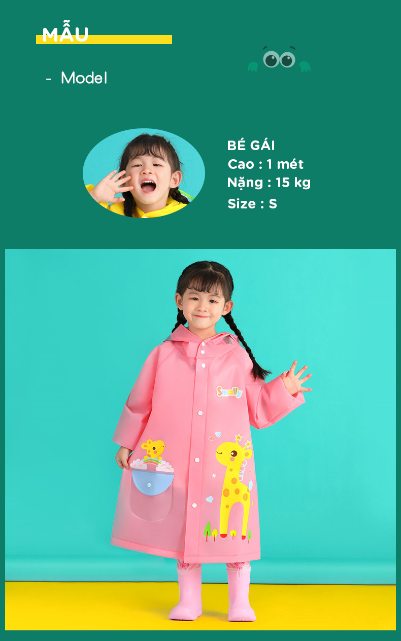 Mô tả Áo Mưa Cho Bé Kèm Vành Mũ Áo Mưa Trẻ Em Cao Từ 80 - 140 Cm Chất Liệu Eva Chông Nước Tốt Siêu Nhẹ Cleacco AMTE Boro Sport - 11