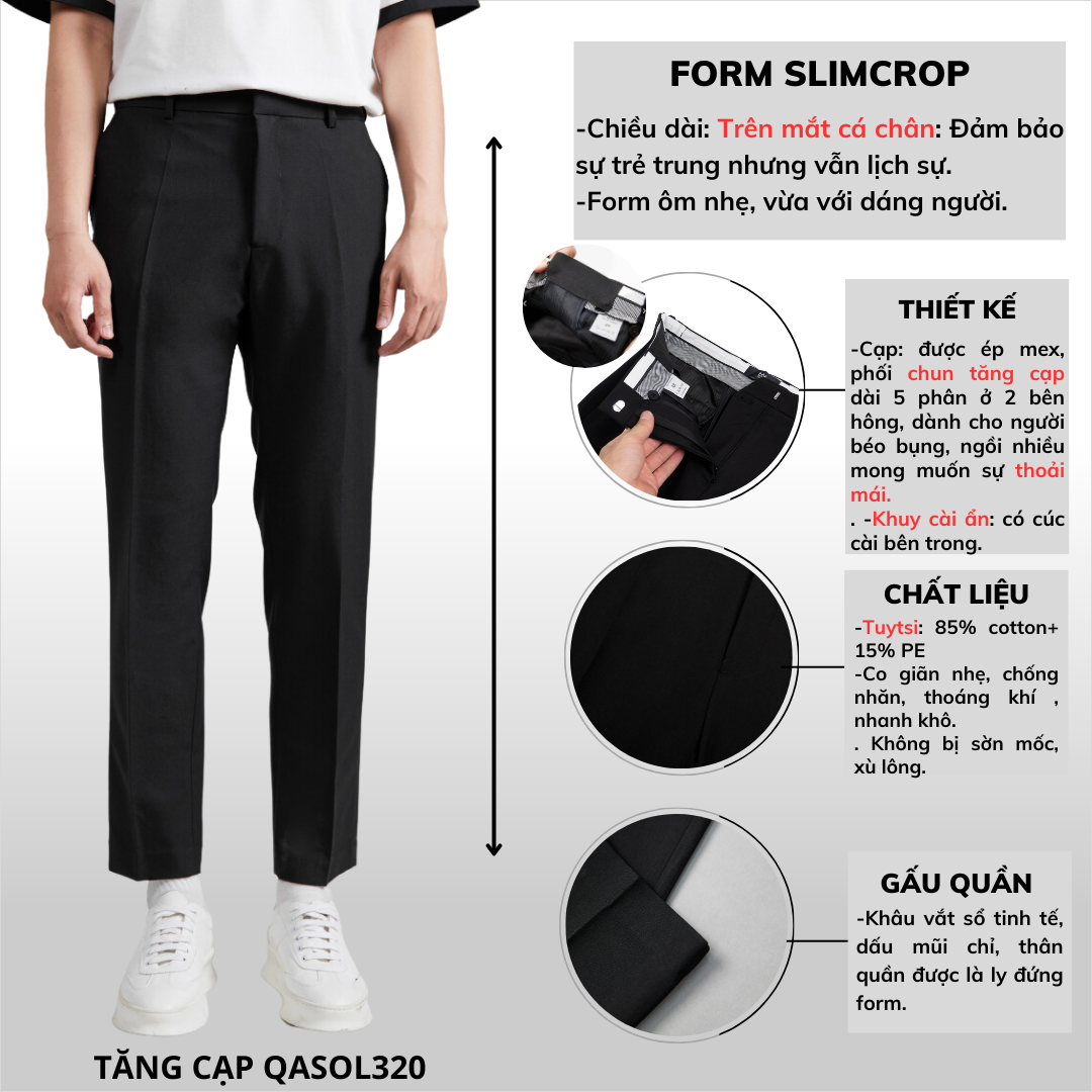 Mô tả Quần tây nam phong cách Hàn Quốc quần âu ống côn cạp ép cao cấp chất vải dày dặn form slim crop - QACOL420 - 3