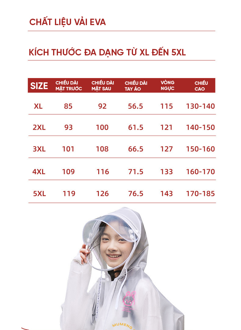 Mô tả Áo Mưa Người Lớn Kèm Vành Mũ Nam Nữ Cao Từ 120 - 180 Cm Chất Liệu Eva Chông Nước Tốt Siêu Nhẹ Cleacco AM Boro Sport - 4
