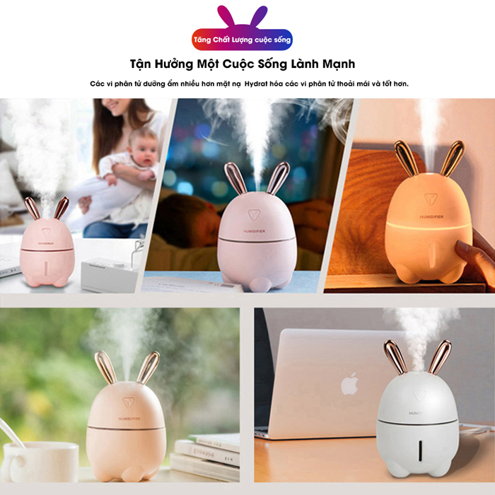 Mô tả Máy phun sương tạo độ ẩm & khuếch tán tinh dầu hình thỏ, giúp căn phòng luôn thơm mát, có thể dùng làm đèn trang trí. - 2