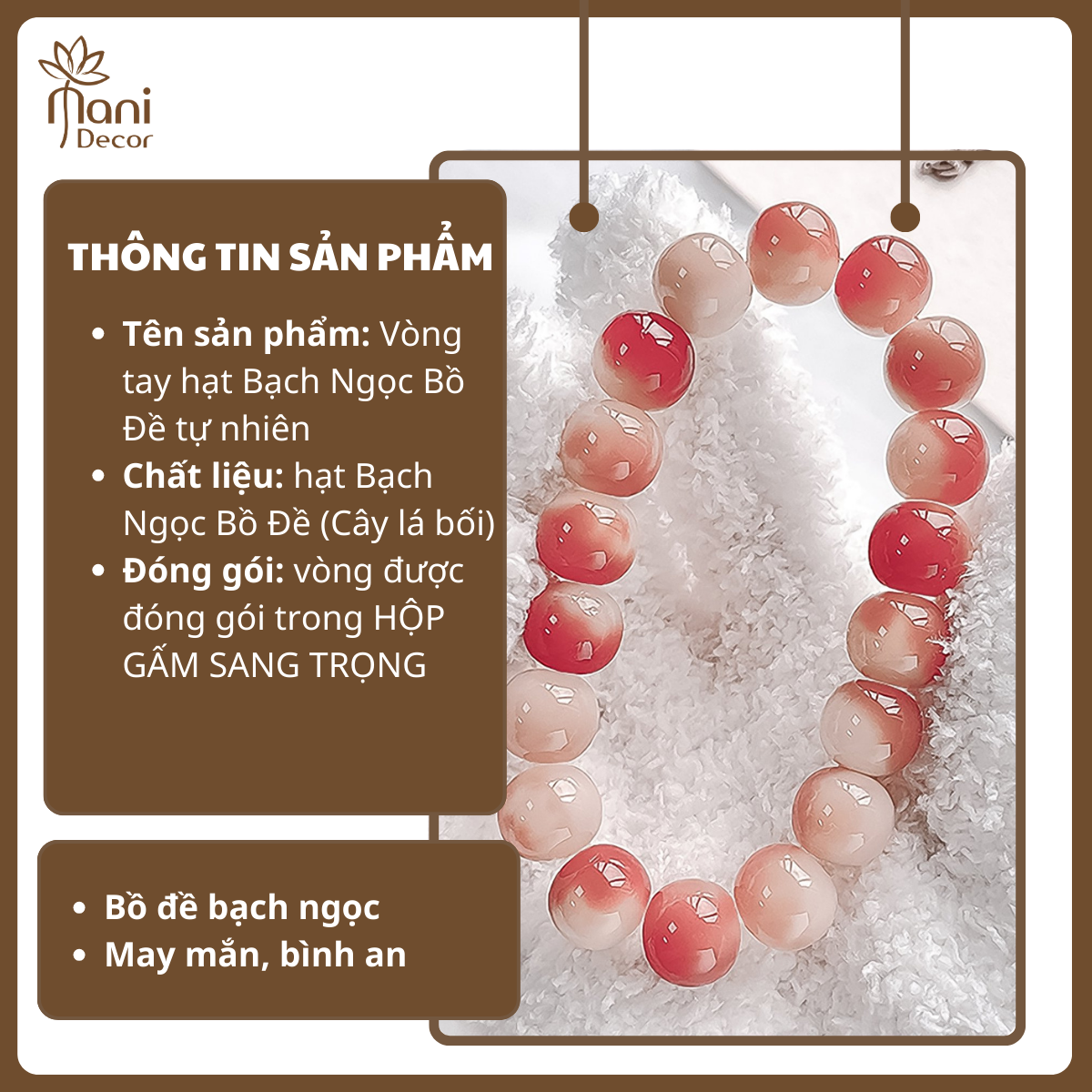 Vòng tay hạt Bạch Ngọc Bồ Đề may mắn, bình an - Mani Decor | Shopee ...