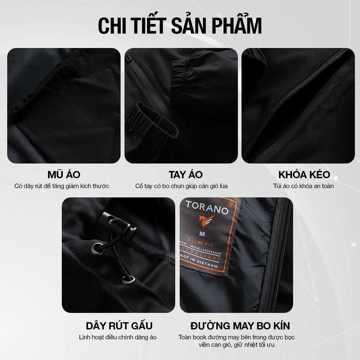 Mô tả Áo Khoác Gió Nam TORANO Công Nghệ Cao Cấp Smart Tech, Chống Thấm, Cản Bụi, Cản Gió, Giữ ấm EWCW007 - 2