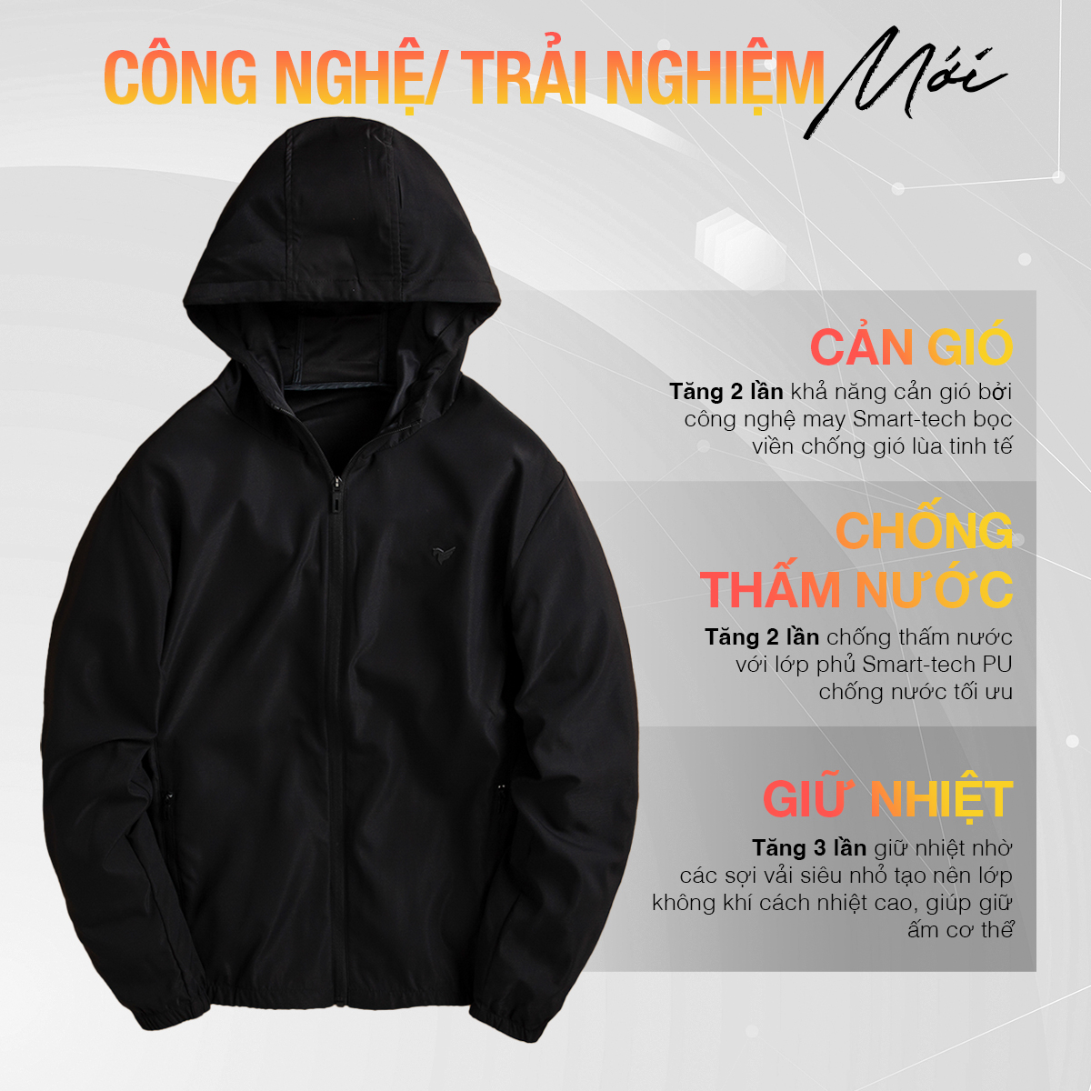 Mô tả Áo Khoác Gió Nam TORANO Công Nghệ Cao Cấp Smart Tech, Chống Thấm, Cản Bụi, Cản Gió, Giữ ấm EWCW007 - 4