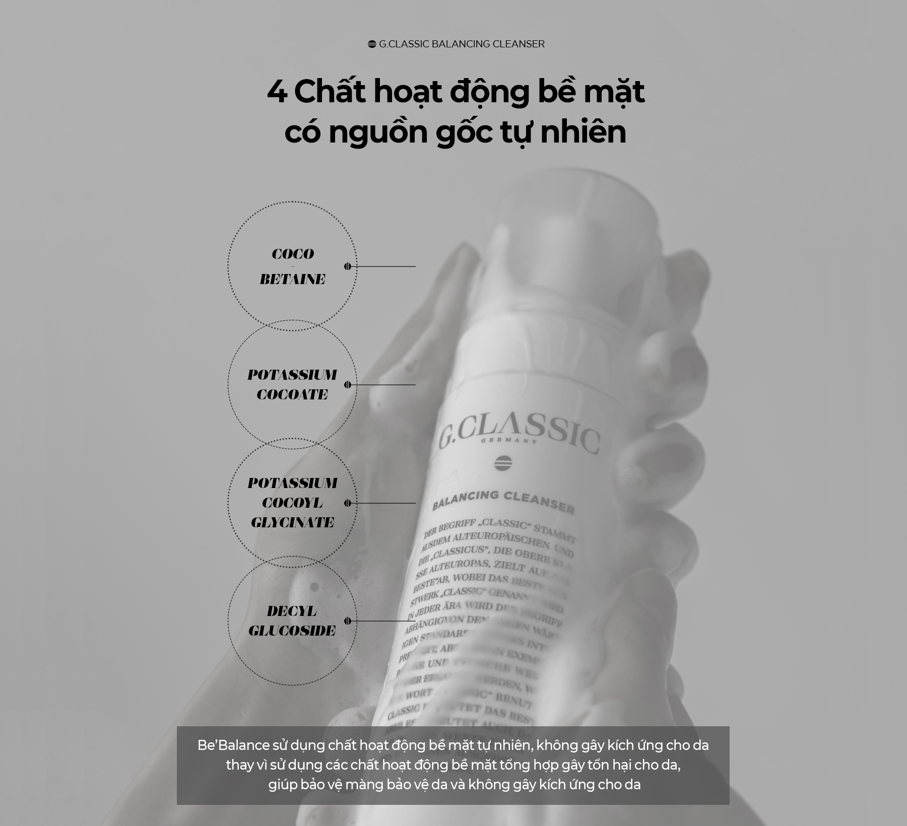 Mô tả Sữa rửa mặt Be'Balance GCLASSIC BALANCING CLEANSER giúp Hỗ Trợ Làm Chậm Quá Trình Lão Hoá và Chăm Sóc Da Mụn 200ml - 1