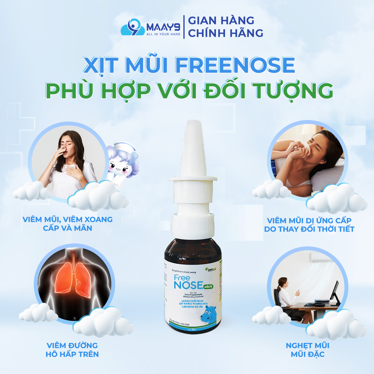 Xịt mũi Novocare Freenose nước muối ưu trương giảm ngạt mũi, chảy nước ...