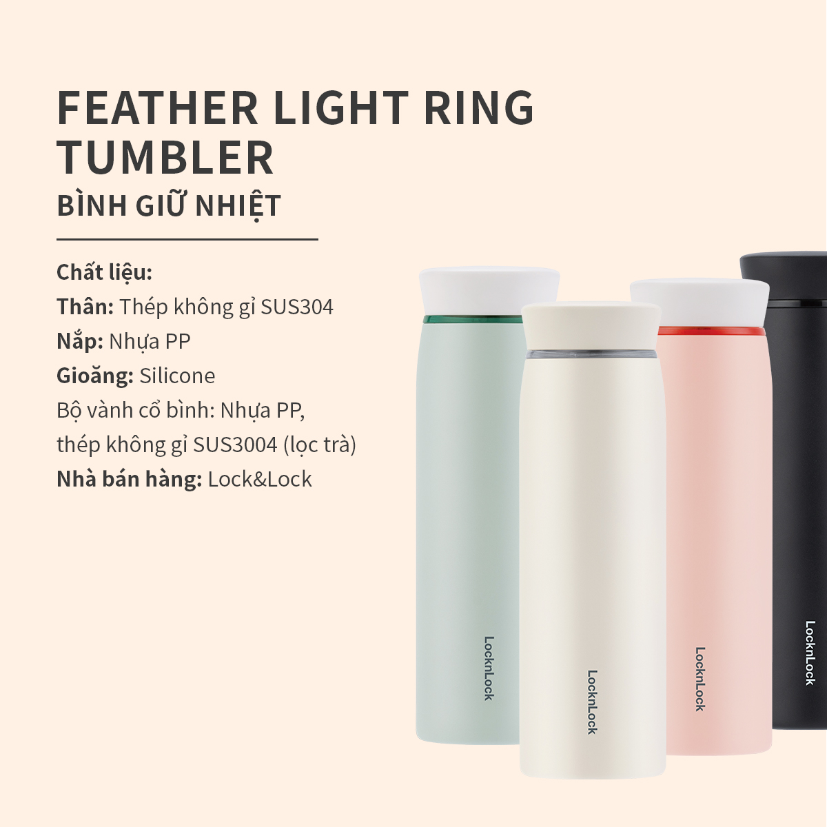 Mô tả Bình giữ nhiệt LocknLock Feather Light Ring LHC4244 460ml, Hàng Chính Hãng, Có Lưới Lọc - JoyMall - 1