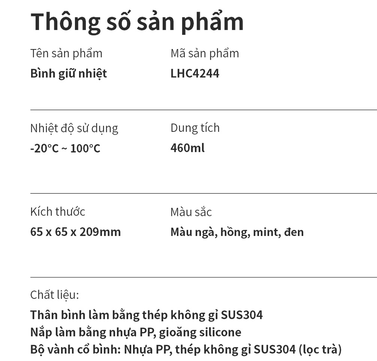 Mô tả Bình giữ nhiệt LocknLock Feather Light Ring LHC4244 460ml, Hàng Chính Hãng, Có Lưới Lọc - JoyMall - 3
