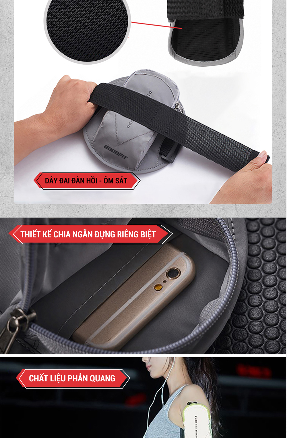 Mô tả Túi đựng điện thoại đeo tay chạy bộ GoodFit chống nước, phản quang GF201RA - 5