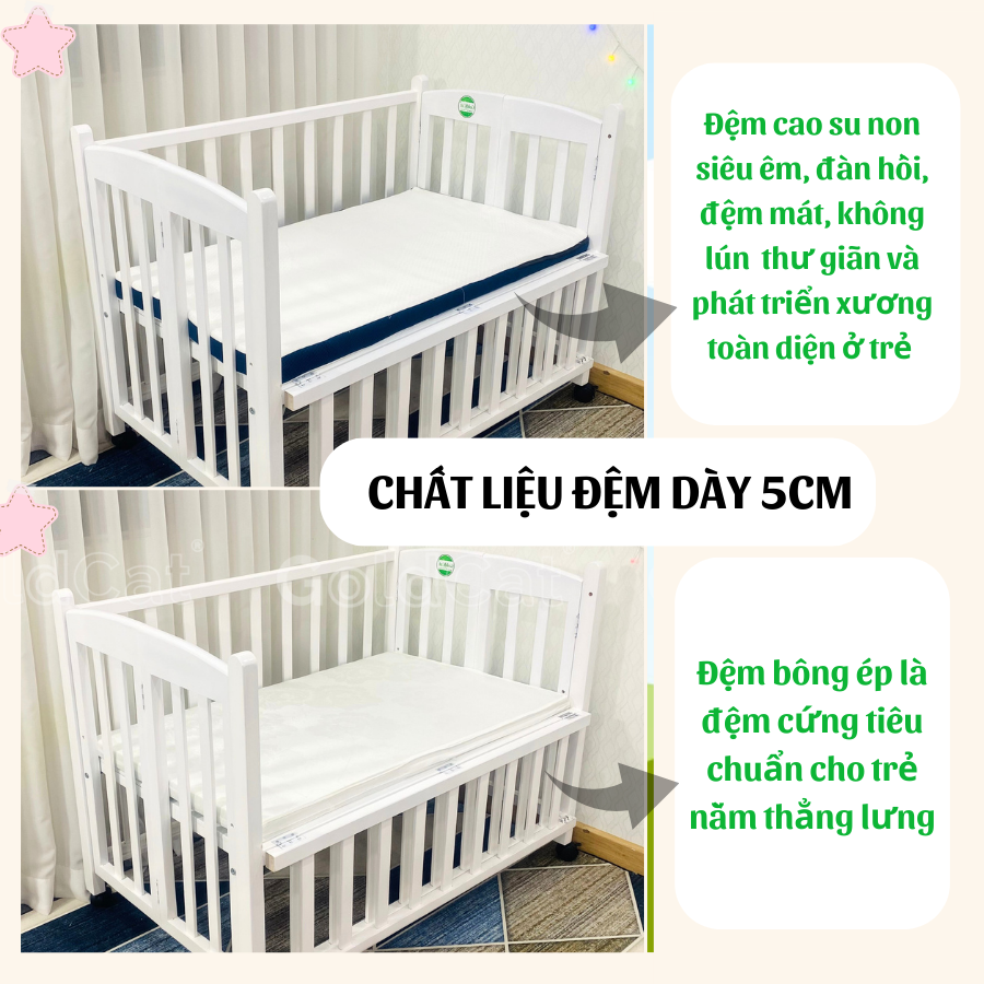 Mô tả Cũi Cho Bé GOLDCAT 4IN1 Làm Từ Gỗ Quế Tự Nhiên, Có Thể Gấp Gọn Điều Chỉnh 2 Mức Cũi, Kèm Đệm Muslin Cao Cấp - 3