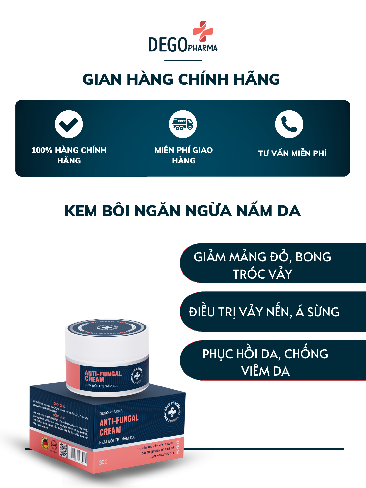 Mô tả Kem bôi nấm da hắc lào mề đay vảy nến á sừng eczema Dego Pharma 30g - 1