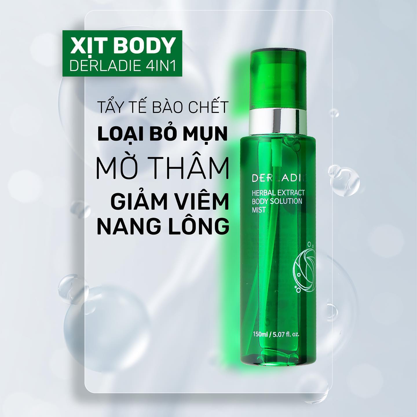 Mô tả Xịt Mụn Lưng, Mờ Thâm, Giảm Viêm Nang Lông Derladie Herbal Extract Body Solution Mist 150Ml - 1