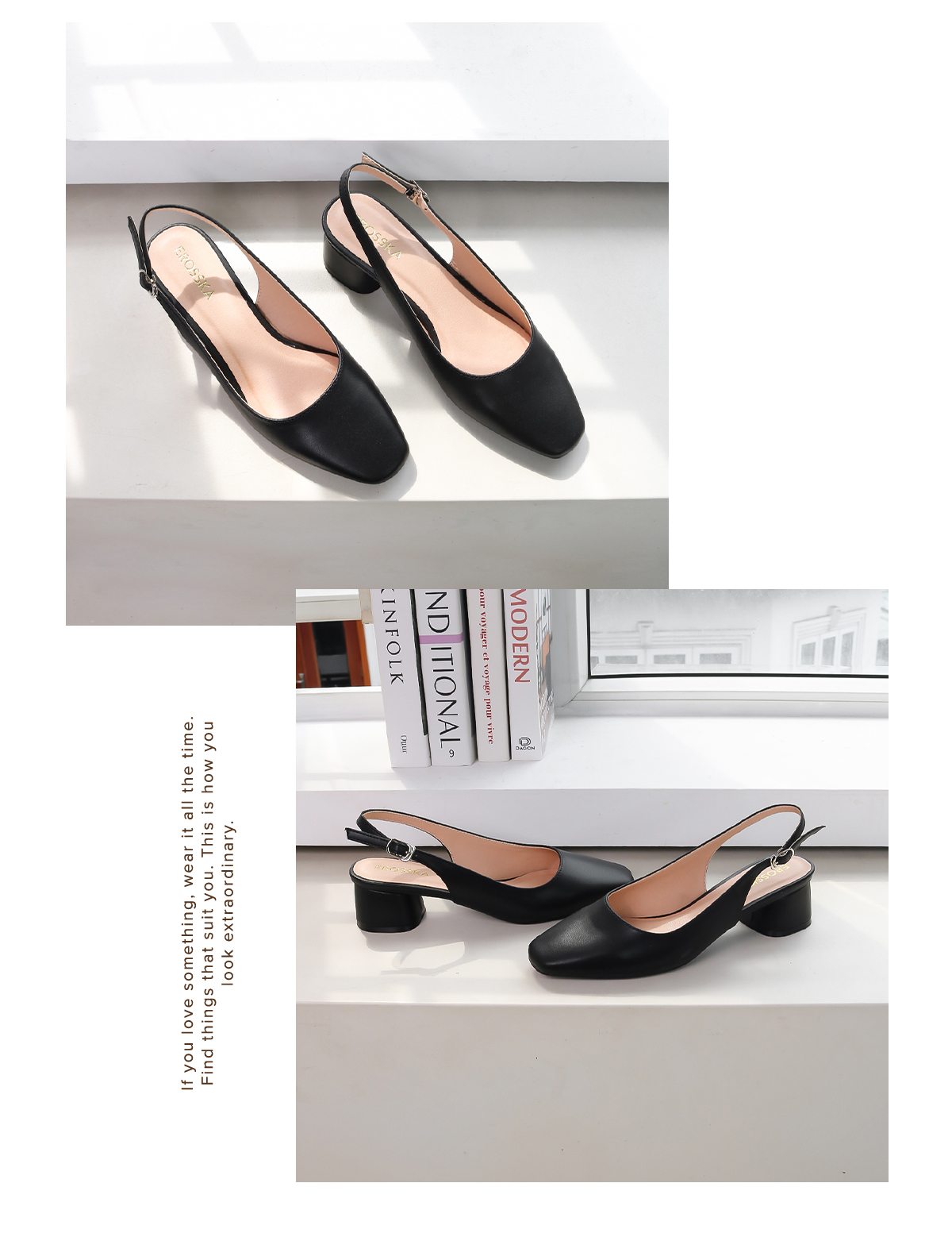 Mô tả Erosska  - Giày cao gót slingback mũi vuông gót vuông vững chắc màu kem cao 5cm _ EL013 - 4