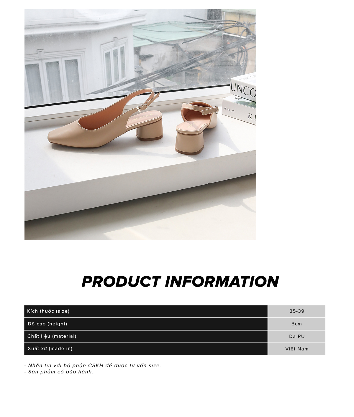 Mô tả Erosska  - Giày cao gót slingback mũi vuông gót vuông vững chắc màu kem cao 5cm _ EL013 - 5